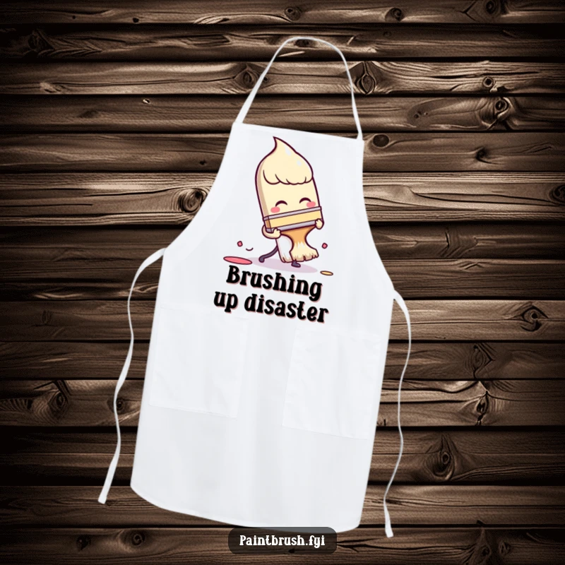 Funny Apron: A paintbrush character comically tripping over its own bristles, a humorous and practical accessory for the kitchen.