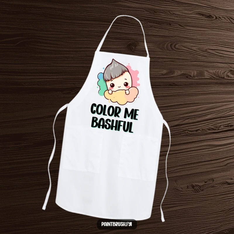 Funny Apron: A shy paintbrush character hiding behind a blob of color, a humorous and practical accessory for reserved artists.