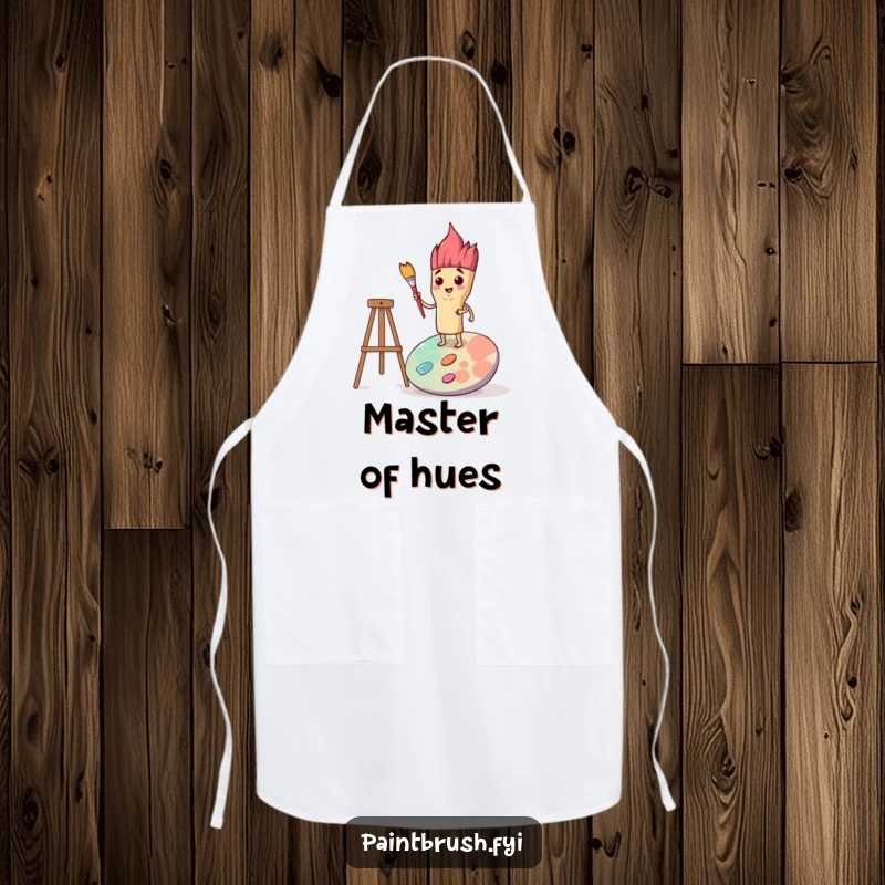 Funny apron featuring a determined paintbrush character posed on a palette, ready to face any artistic challenge in the studio.