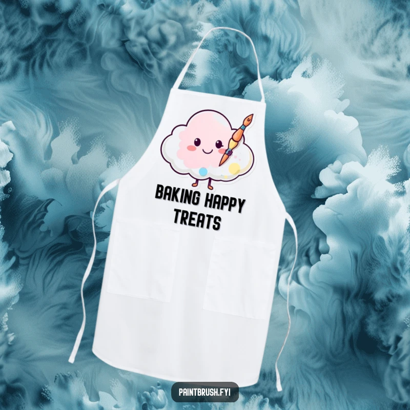 Funny apron with a happy paintbrush painting a smiley face on a cloud, perfect for keeping clothes clean while spreading cheer.