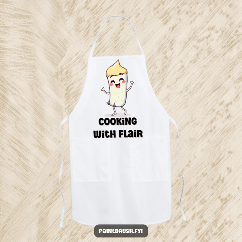 Funny Apron: A paintbrush character dancing with lively strokes, ready for artistic adventures with humor.