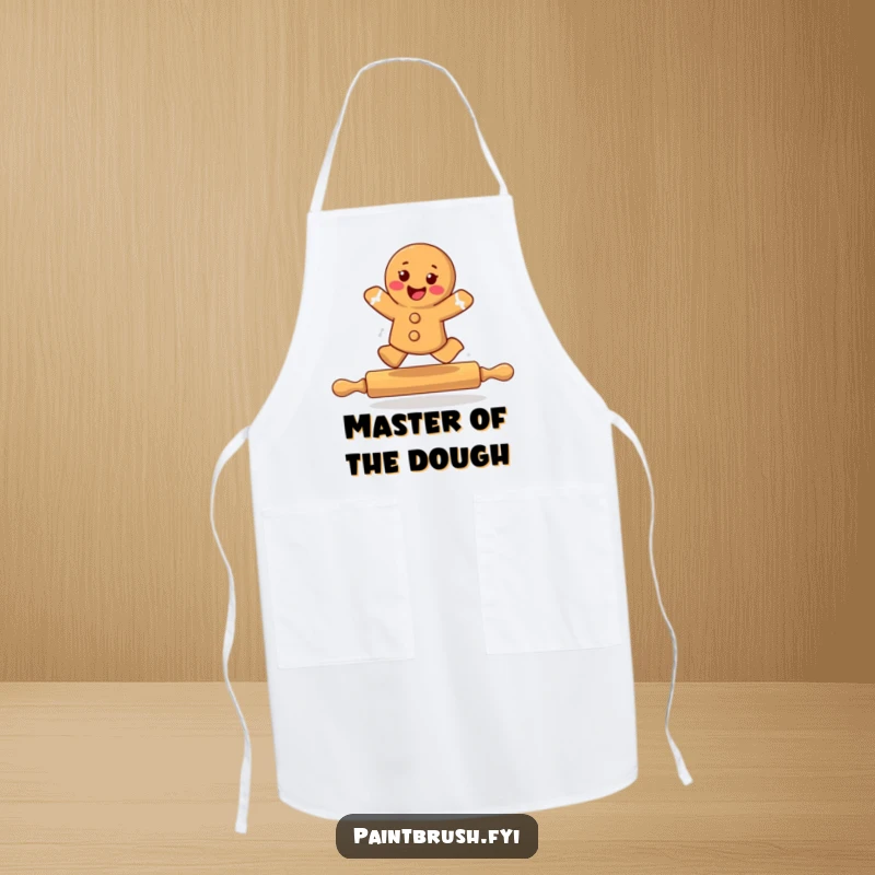 Funny gingerbread cookie character joyfully jumping over a rolling pin, designed for a fun and humorous cooking or baking experience.