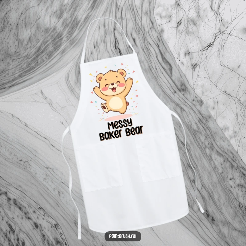 Funny Bear Cub Apron depicting an energetic cub jumping with confetti, perfect for a fun and happy cooking experience.