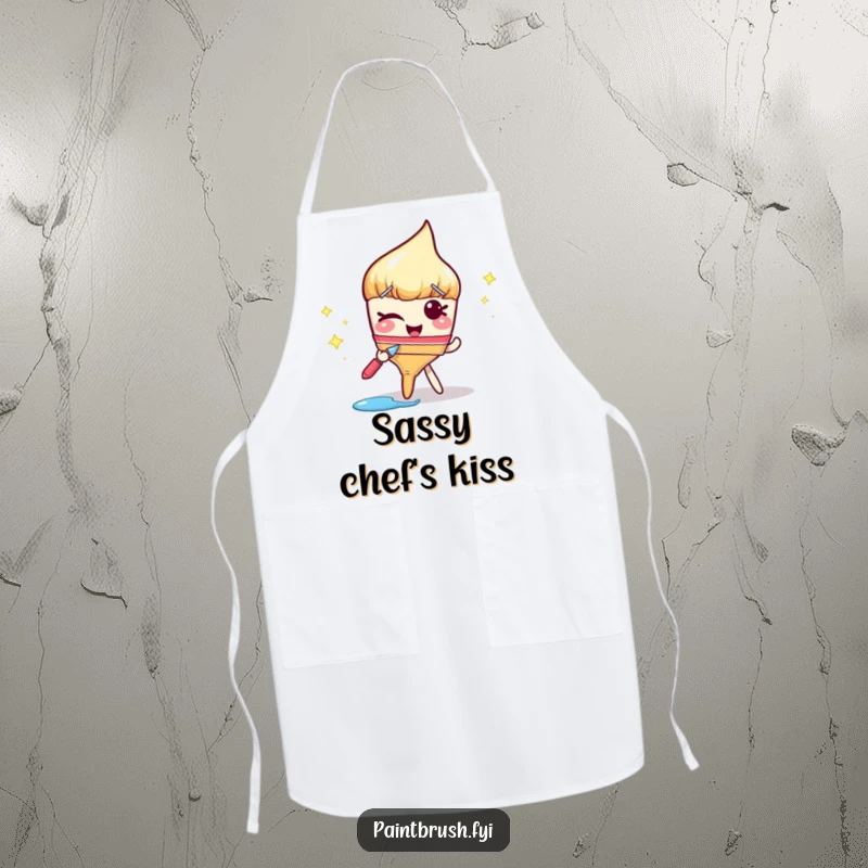 Funny apron with a winking paintbrush leaving a trail of sparkly paint, perfect for keeping clothes clean with a stylish, artistic flair.