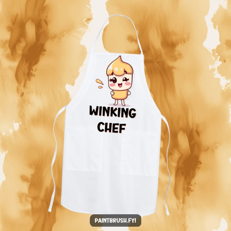 Funny apron with a paintbrush character giving a mischievous wink, complete with a stylish paint streak.