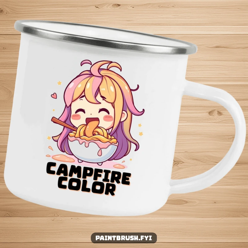 Funny character with a giant stirring tool, energetically mixing vibrant paint colors, a rugged mug.