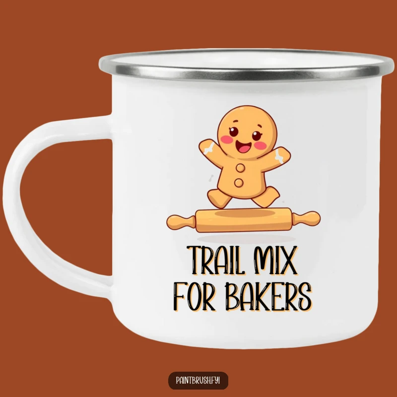 Funny Gingerbread Cookie Leaping Rolling Pin Camping Mug - Outdoor Humor Gift