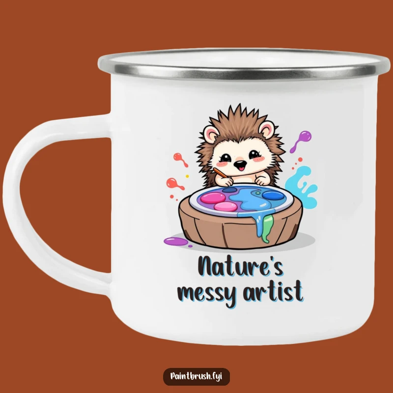 Funny Hedgehog Camping Mug: Coffee, Art, and Rolling Paint Adventures