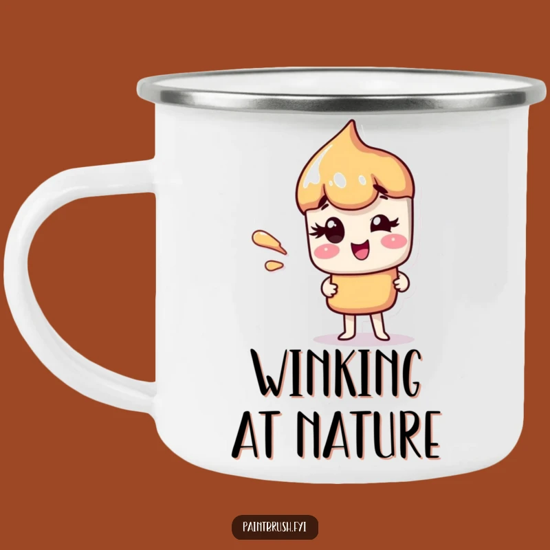 Funny Winking Paintbrush Camping Mug: Sip with Artistic Mischief