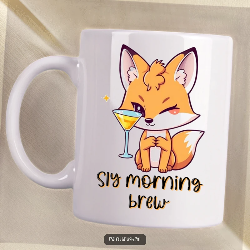 Funny Fox Cocktail Mug, a sly character winking with a cocktail glass, exuding playful charm and sophistication.
