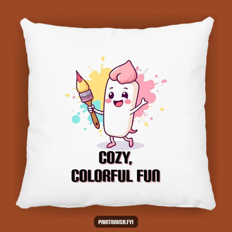Funny Happy Paintbrush Pillow: Cozy Art Accent, Joyful Decor Gift