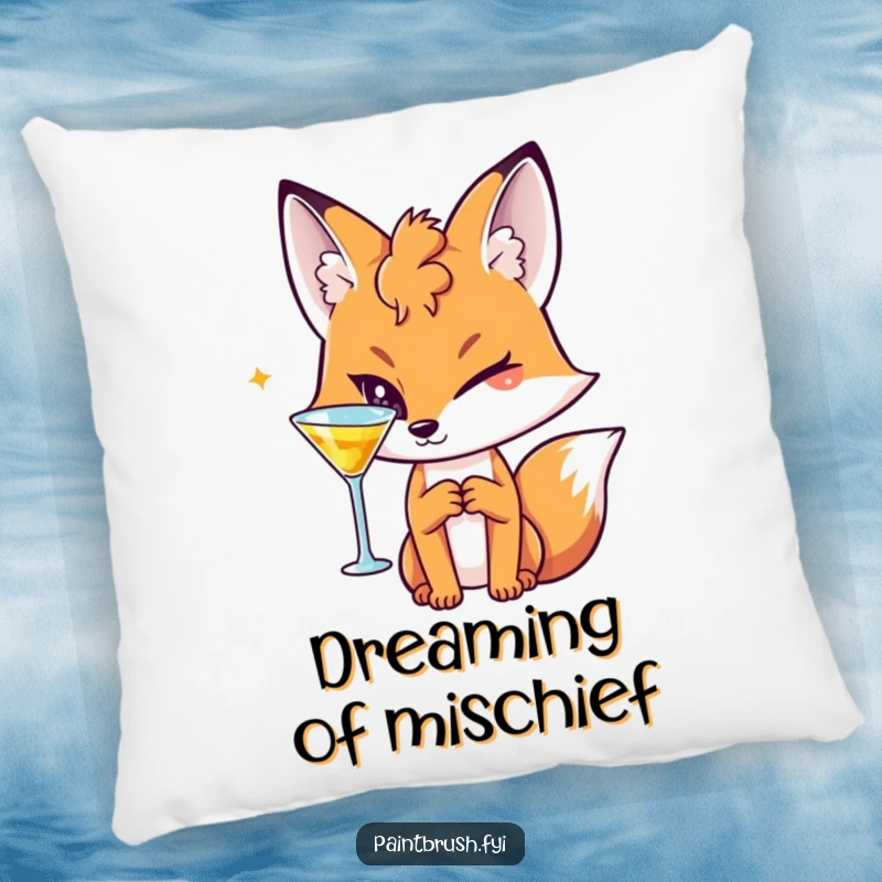 Funny Fox Pillow featuring a character slyly winking with a cocktail, adding comfort and a touch of mischief.