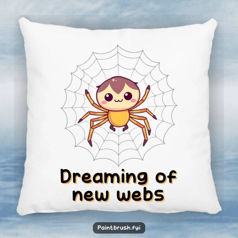 Funny decorative pillow featuring a focused spider character weaving a perfectly symmetrical web, bringing artistic and humorous charm.