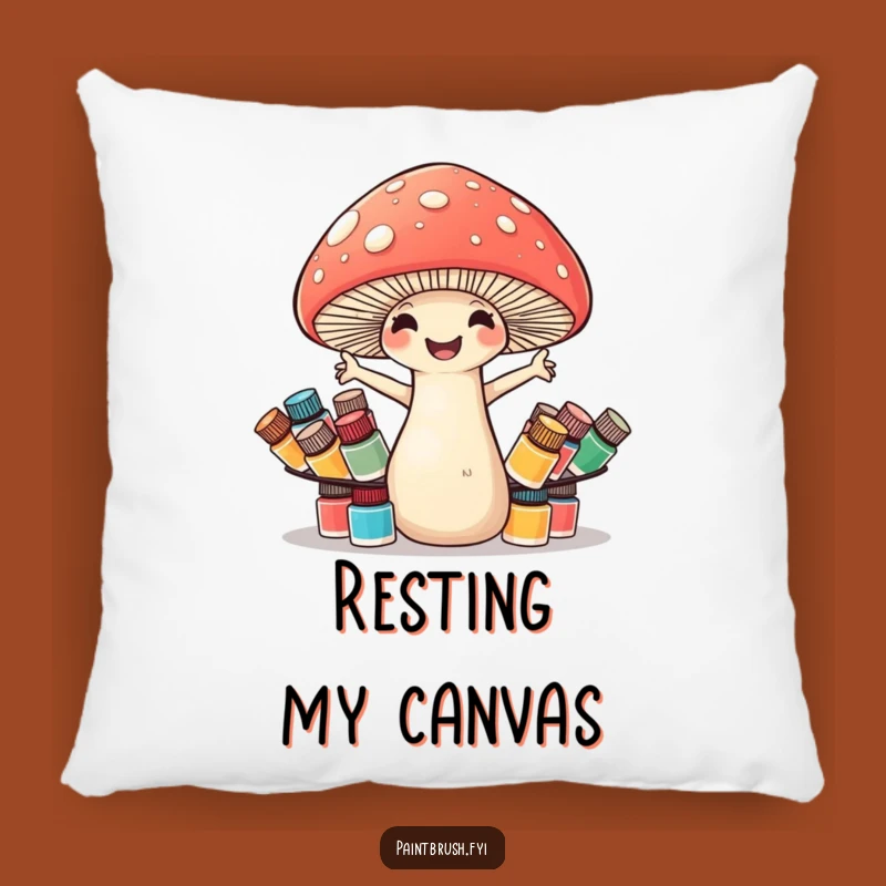 Funny Mushroom Paint Pots Pillow - Comfy Accent for Art Lovers