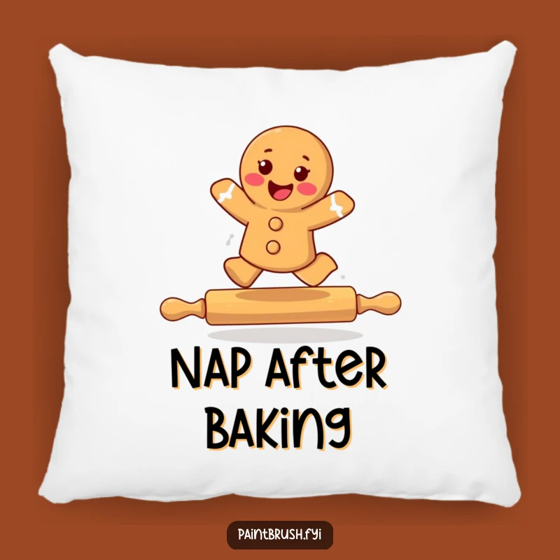 Funny Gingerbread Cookie Leaping Rolling Pin Pillow - Cozy Comedic Comfort Gift