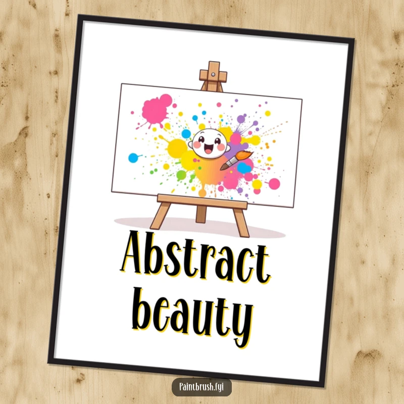 Funny Digital Art: A small paintbrush character cheerfully splatters vibrant paint onto a canvas, creating a humorous and artistic print.