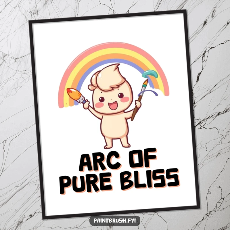 Funny Digital Art Print: A paintbrush character painting a rainbow, offering instant artistic joy and vibrant color to any space.