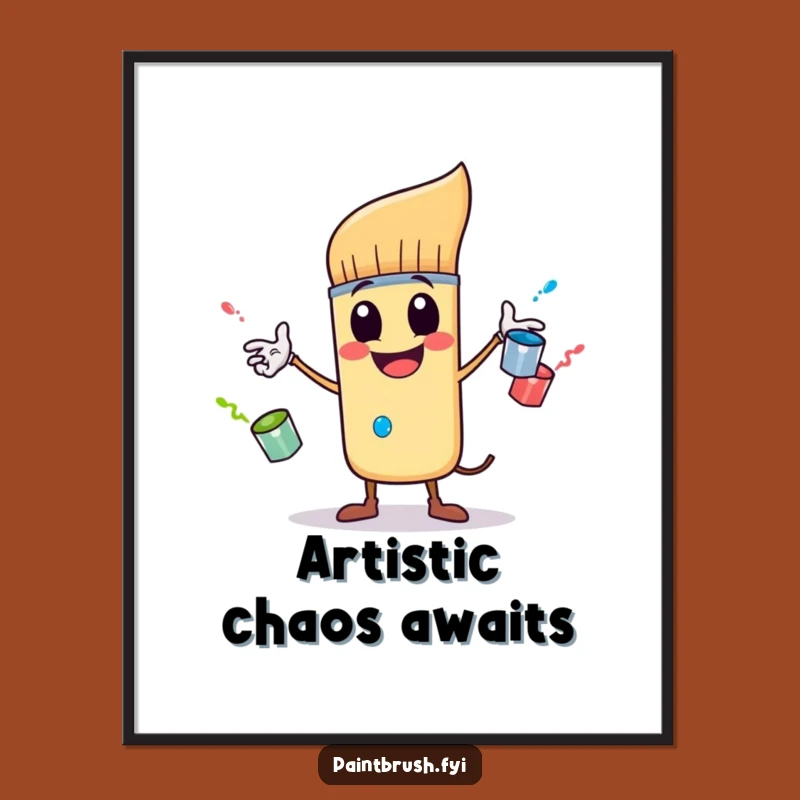 Funny Paintbrush Juggling Art Print: Instant Artistic Humor and Gift Decor