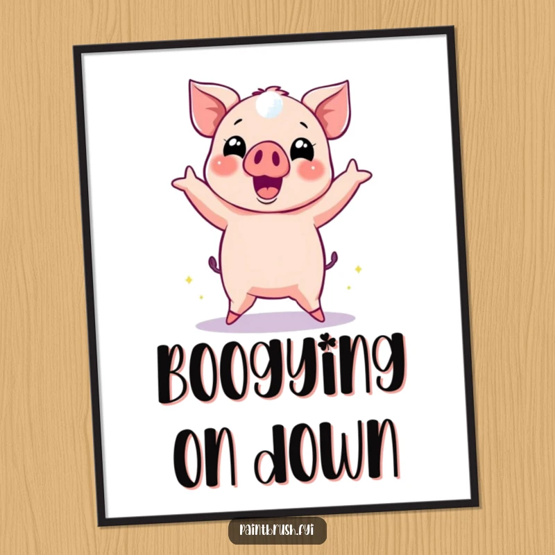 Funny Pig Digital Art Print of an energetic pig dancing with disco ball reflections, ideal for instant party decor.