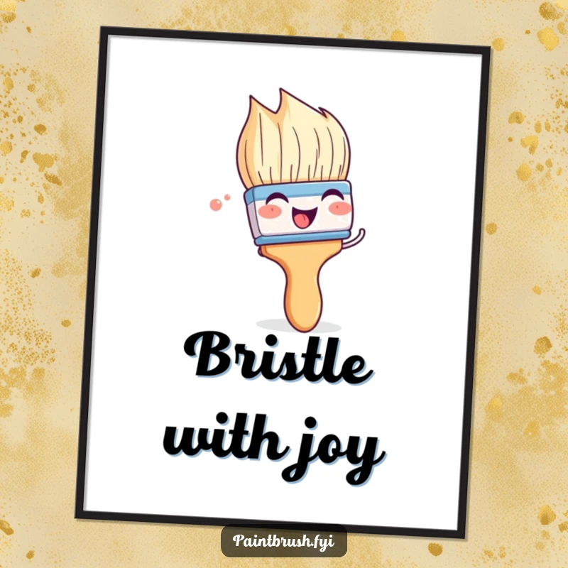 Funny paintbrush digital art print with a character playfully wiggling its bristles with glee, perfect for instant artistic joy.