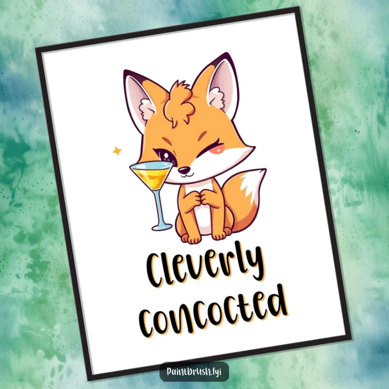 Funny Fox Digital Art Print of a sly character winking with a cocktail, ideal for adding instant chic ambiance.