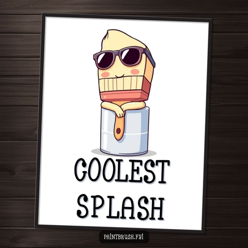Funny Digital Art Print: Paintbrush character wearing sunglasses and leaning casually on a paint can, humorous wall art.
