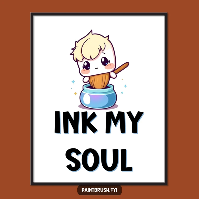 Funny Curious Paintbrush Digital Art: Ink Exploration Print, Instant Decor