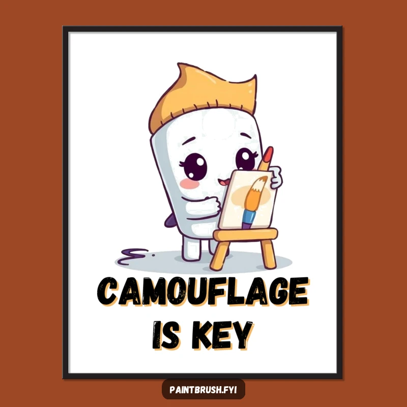 Funny Paintbrush Digital Art: Shy Artist Print for Quiet Spaces