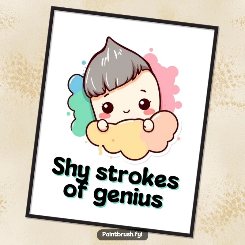 Funny Digital Art Print: A shy paintbrush character hiding behind a blob of color, offering instant introverted charm and humor.