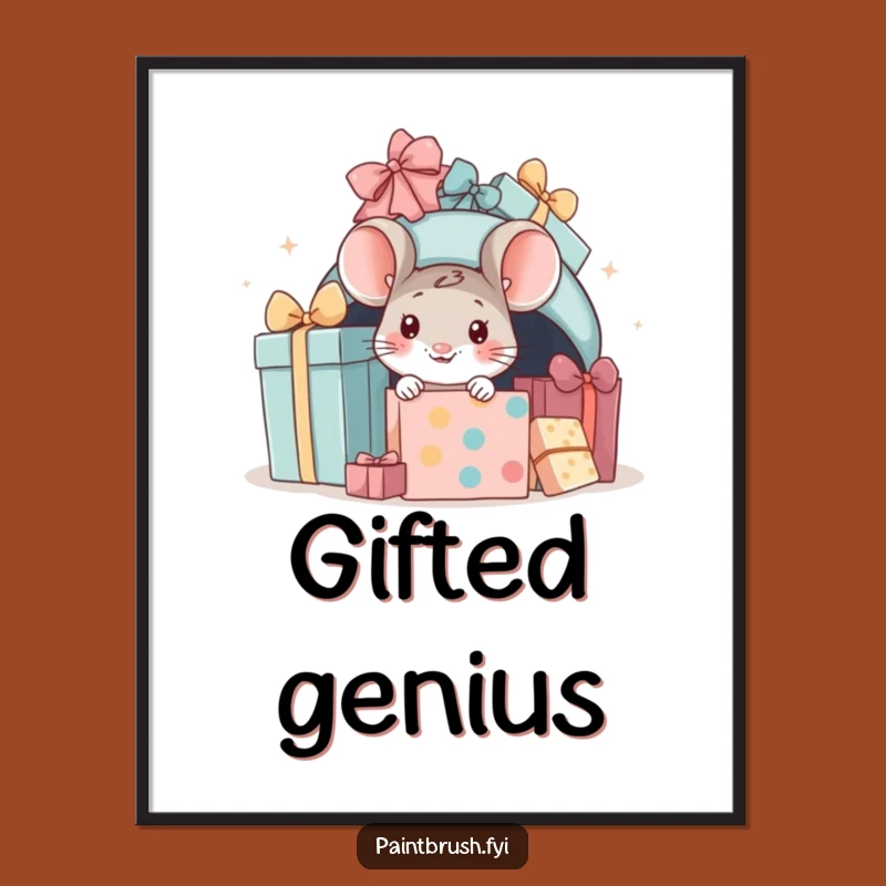 Funny Mouse Present Digital Art: Peeking Character Print for Smiles