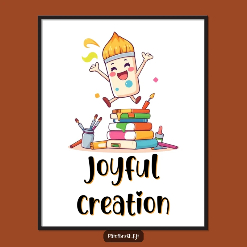 Funny Paintbrush Digital Art: Joyful Leap Print, Perfect Creative Wall Decor!