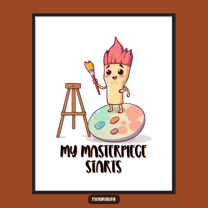 Funny Determined Paintbrush Digital Art: Motivational Decor, Artist Print