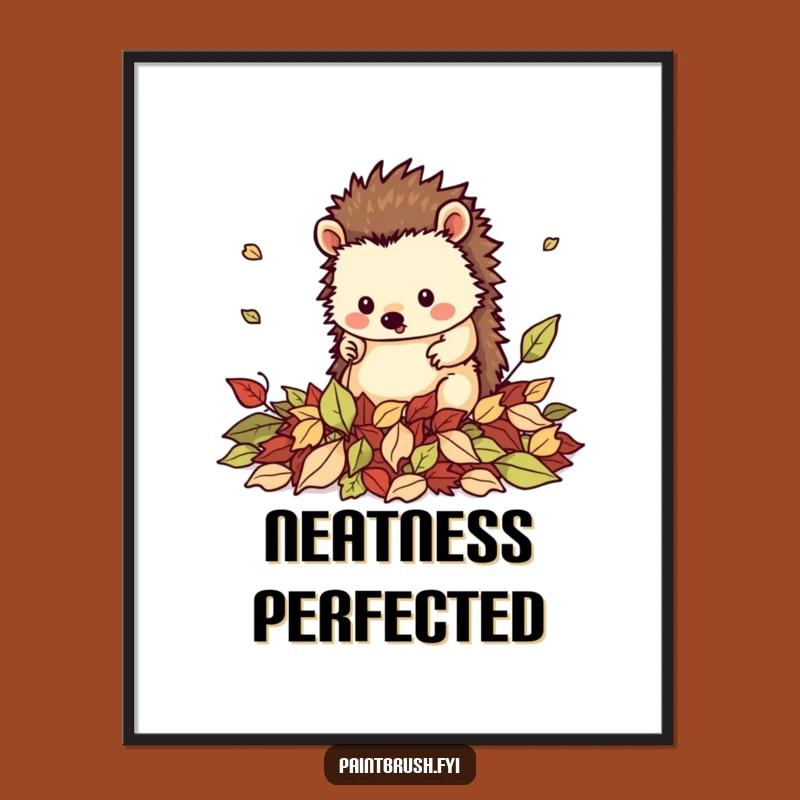 Funny Hedgehog Leaf Tidier Digital Art: Neat Organizer Print, Hilarious Autumn Decor