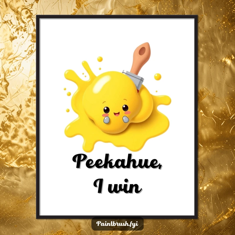 Funny paintbrush digital art print, playfully peeking from behind a yellow paint blob, creating visuals of artistic fun and humor. An instant download gift.