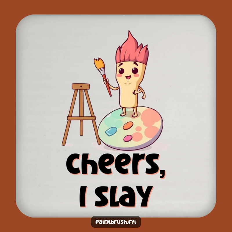 Funny Determined Paintbrush Coaster: Artist's Desk Accessory, Studio Decor