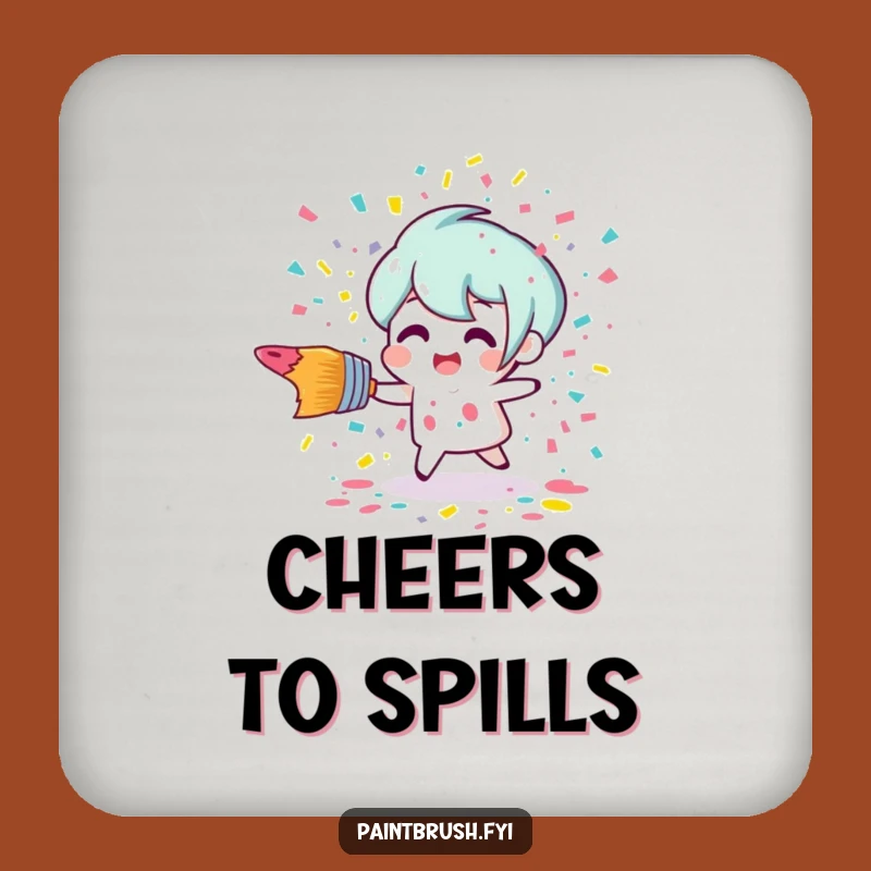 Funny Art Coaster - Tripping Paintbrush & Confetti Drink Gift