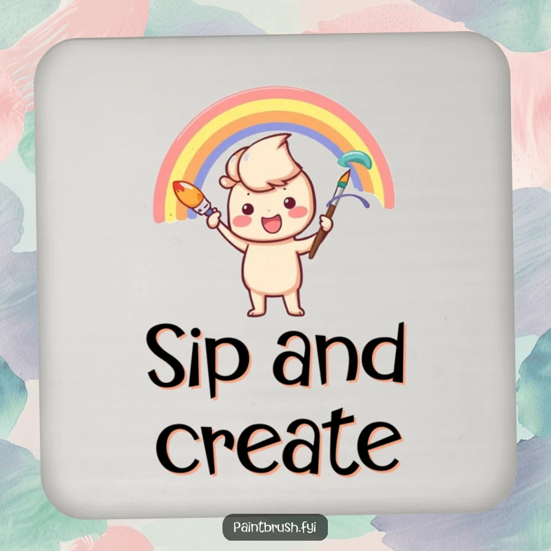 Funny Coaster: A paintbrush character painting a rainbow, adding artistic flair and protection to surfaces with a humorous touch.