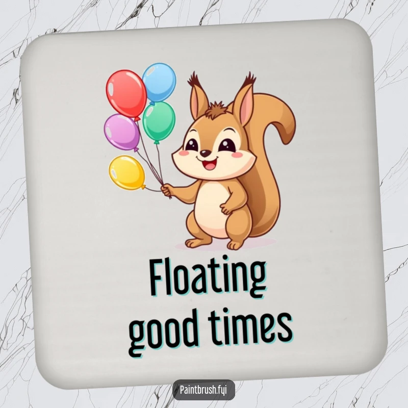 Funny Squirrel Drink Coaster featuring a cheerful squirrel juggling balloons, adding a touch of playful charm.