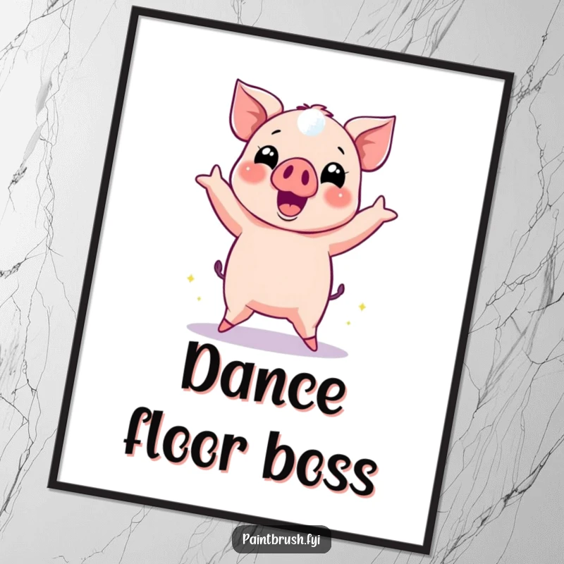 Funny Pig Poster showing a cheerful pig dancing energetically with disco ball reflections, perfect for festive wall art.