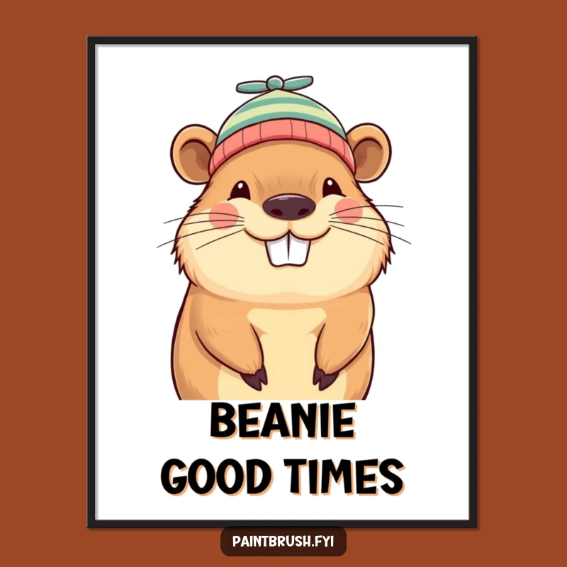 Funny Capybara Beanie Poster: Grinning Character Art for Whimsical Decor