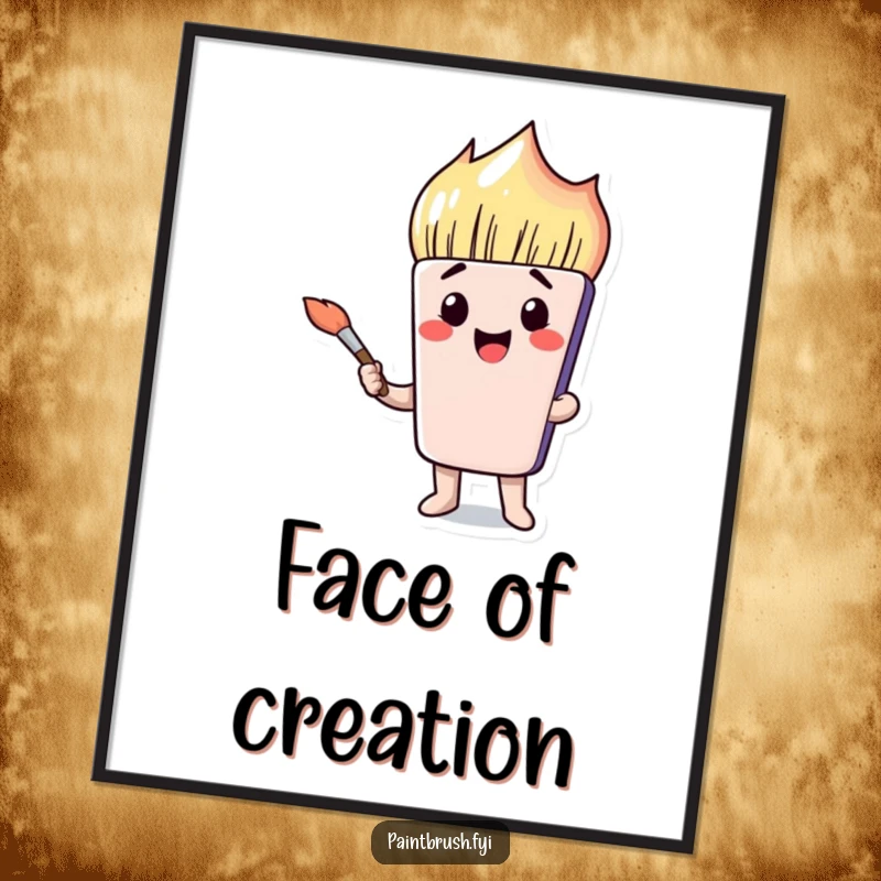 Funny paintbrush character with a comically distorted face, holding a brush, featured on this humorous wall poster.