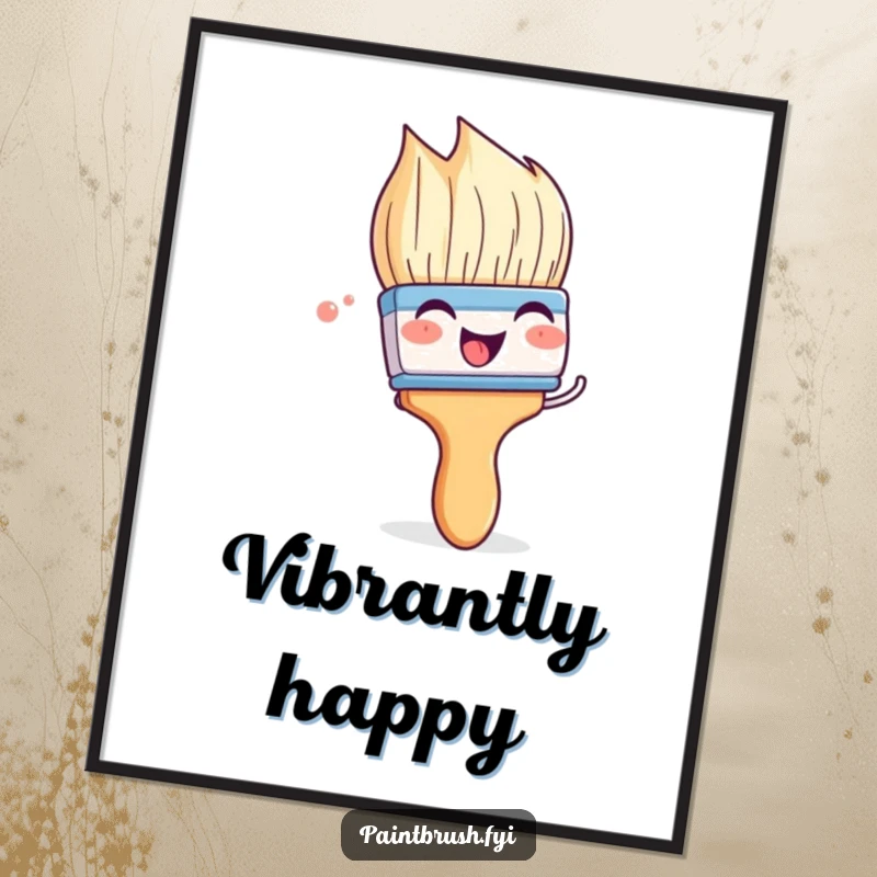 Funny paintbrush poster showing a character playfully wiggling its bristles with glee, symbolizing pure artistic enthusiasm and happiness.