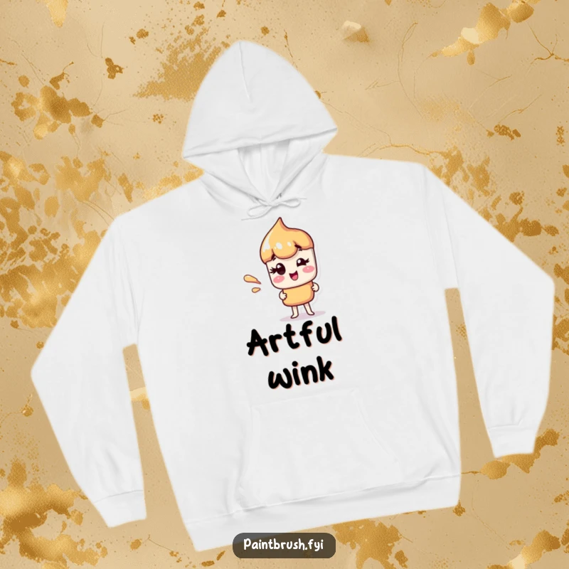 Funny hoodie illustration of a paintbrush character giving a sly wink, accented with a bold paint streak.