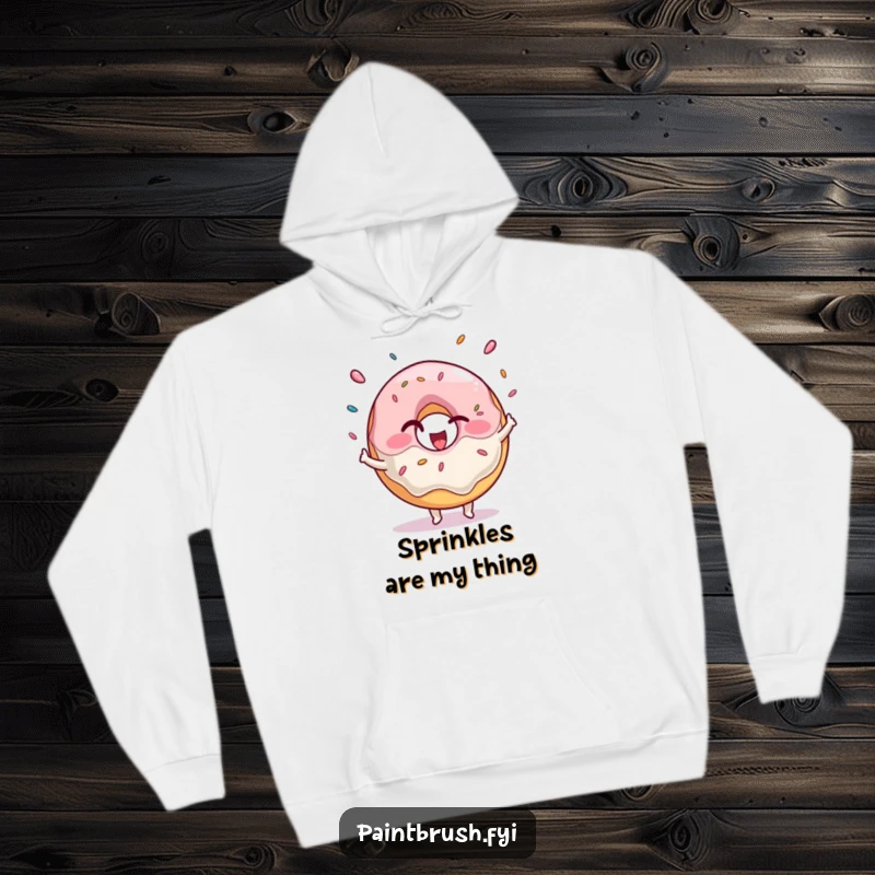 Funny Hoodie featuring a winking donut character gleefully juggling sprinkles, perfect for cozy, sweet, and fun moments.