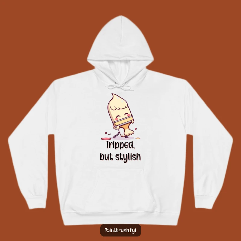 Funny Tripping Paintbrush Hoodie: Cozy Artist Apparel for Clumsy Creators