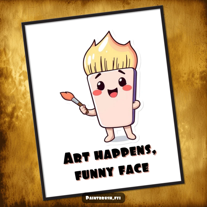 Amusing free printable wall art of a paintbrush character with a comical face, holding a brush, ready to add laughter.
