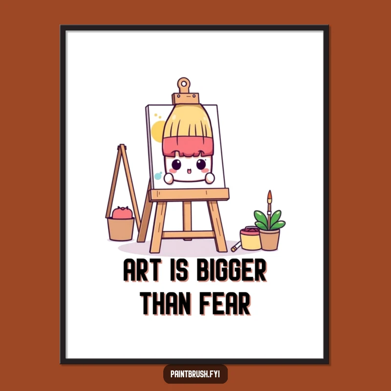 Free Printable Wall Art: Shy Paintbrush Easel Peek - Whimsical Downloadable Decor