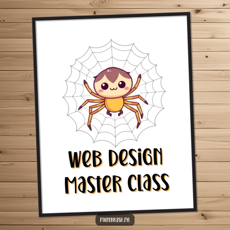 Funny Free Printable Wall Art: A focused spider character weaving a perfectly symmetrical and intricate web with incredible precision.