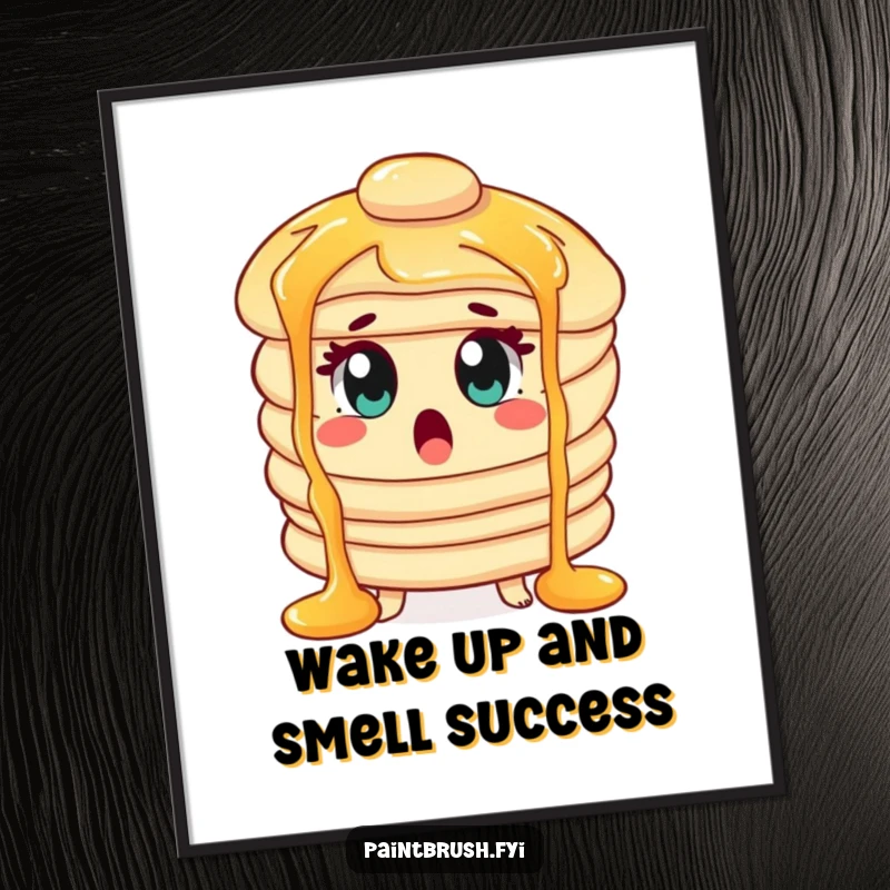 Funny Free Printable Wall Art: Surprised Pancake Character Wide-Eyed with Syrup Waterfalls, Whimsical Breakfast Decor