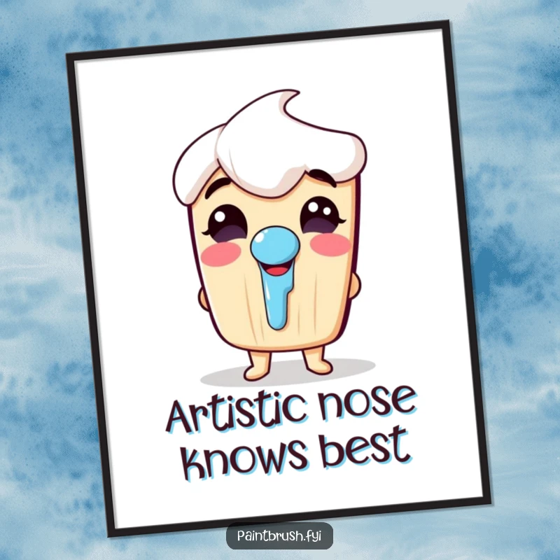 Funny Free Printable Wall Art: A whimsical paintbrush character laughs heartily, nose dripping paint, creating a fun and quirky decor piece.